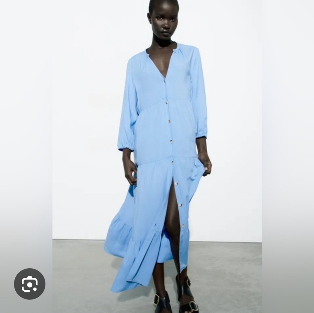Light Blue Button-Front Maxi Dress